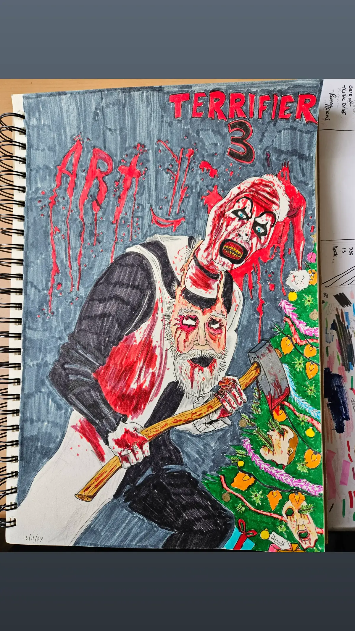 #drawing #trending #jasonsdoodle #christmas #likeandfollow #viral #art #horror#terrifier3 #arttheclown #terrifier #murder 