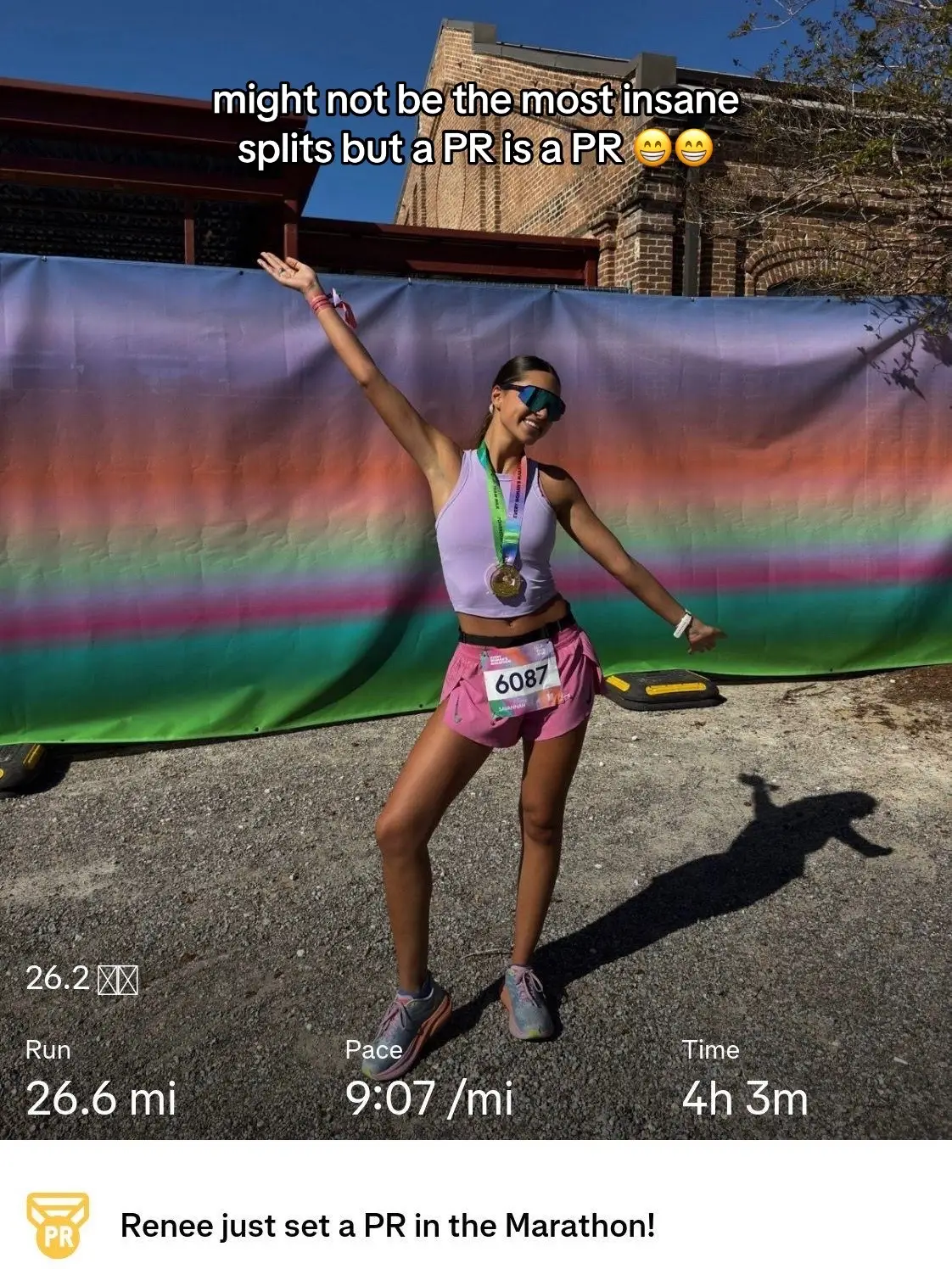 The Strava is a bit different than the actual race results it was more like 4:08 at 9:29 pace but regardless it’s a win 🥰