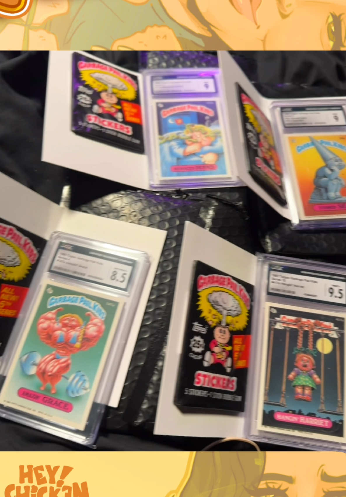 I collect a lot of things but lately I’ve been super happy with how my garbage pail kids collection has been going!  #fyp #garbagpailkids #collectibles #graded ##chickennuggets##heychickennuggetgirl##single##alotofmoney  