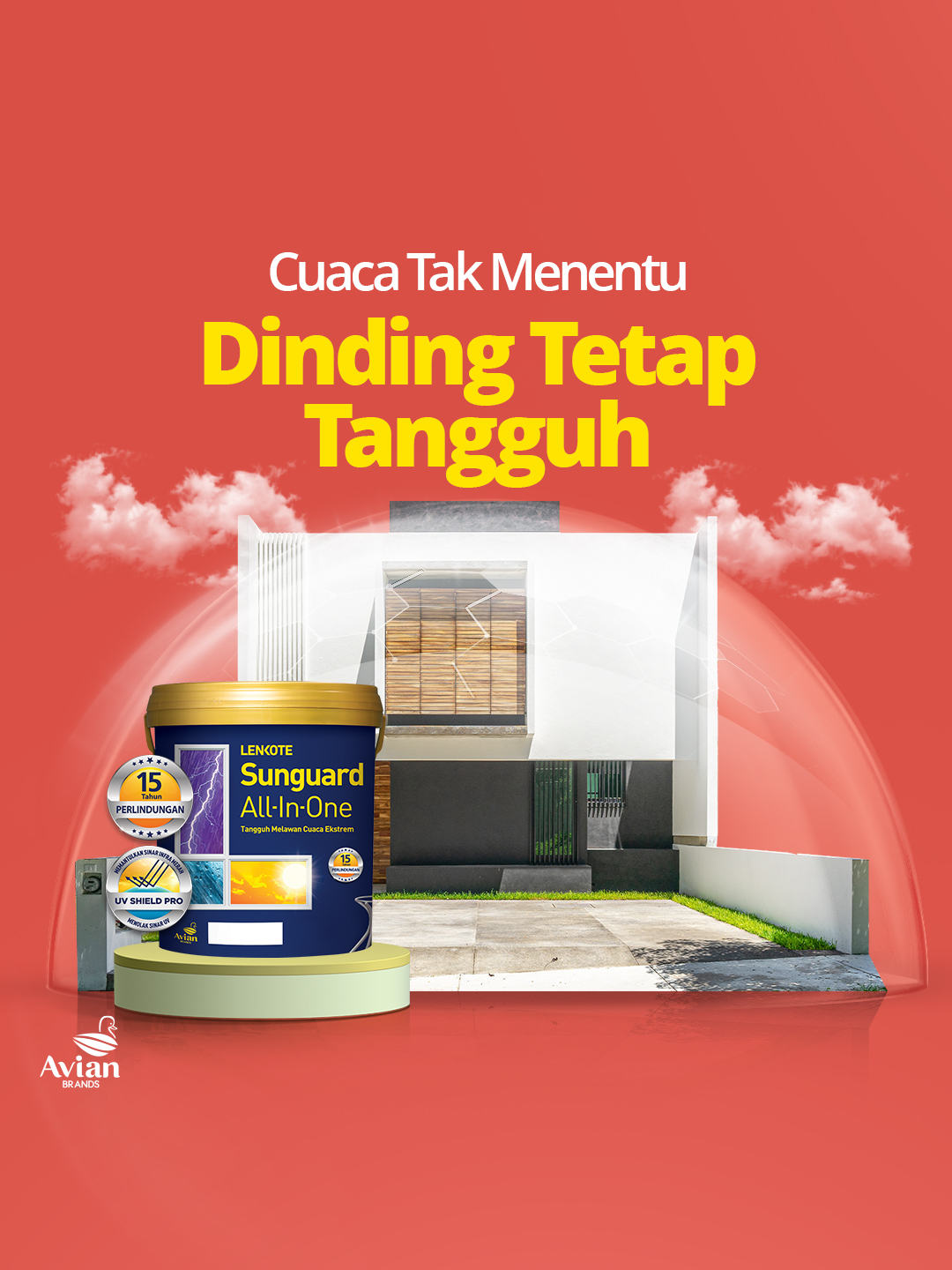 Cuaca tak menentu juga mempengaruhi dinding eksterior loh Sahabat Avian Brands, terutama pada retak rambut. Tapi sekarang sudah gak khawatir lagi, Sunguard All-In-One yang mampu melawan cuaca ekstrem dan menutup retak rambut dengan sempurna.  #AvianBrands #PercayaAvianBrands #SunguardAllInOne #WarnaCerah15Tahun #BeneranTangguh