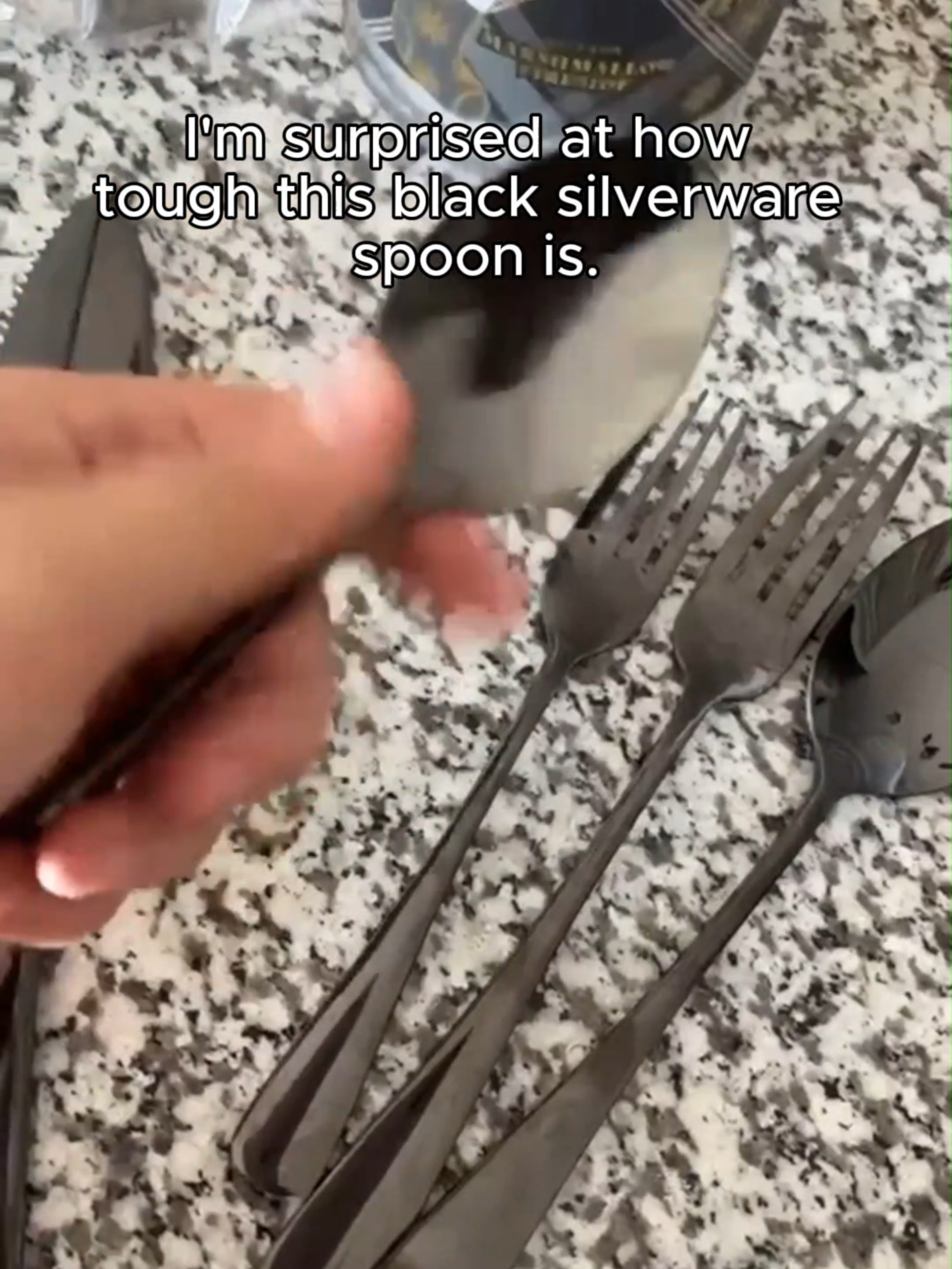 Who needs a gym membership when my black silverware set can handle even the hardest ice cream 💪🍨 shop now🛒https://bit.ly/48UvHTm #silverware #blacksilverware #KitchenHacks #durability #spoon