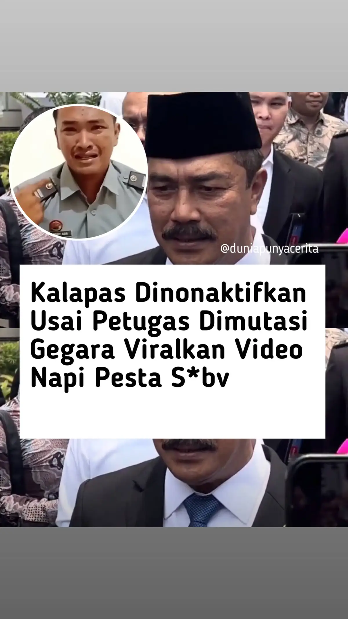 Menteri Imigrasi dan Permasyarakatan (Imipas) Agus Andrianto meminta Kalapas dan Kepala Pengamanan Lapas (KPLP) Tanjung Raja, Ogan Ilir, Sumatera Selatan, dinonaktifkan untuk pemeriksaan terkait video pesta s*Bu di lapas tersebut. Petugas berinisial RB, yang menyebarkan video ke media sosial, juga diperiksa. Agus menegaskan investigasi harus dilakukan secara adil. “Sudah saya tekankan harus clear dan adil. Kalapas dan KPLP serta yang bersangkutan (RB) diperiksa secara adil. Dan (Dirjen Pas) tunjuk Plt pada dua jabatan (Kalapas dan KPLP) tersebut,” tegas Agus, Selasa (19/11/2024). Agus menambahkan narapidana yang terlibat pesta s*bu tidak akan mendapatkan remisi. Ia juga memerintahkan pemindahan napi dengan masa hukuman panjang ke Lapas Super Maximum Security Nusakambangan. Sebelumnya, petugas Lapas Tanjung Raja, Robby Adriansyah, memviralkan video napi yang disebut pesta s*bu sambil mendengarkan musik remix dan menggunakan ponsel. Akibatnya, Robby dimutasi dan dituduh menyebarkan hoaks serta menggunakan obat terlarang. Kemenkumham Sumsel membantah adanya pesta narkoba, menyebut rekaman itu sebagai upaya Robby meminta uang dari napi.  Namun Robby membantah tuduhan tersebut, mengakui positif benzodiazepin, obat penenang yang diberikan dokter untuk mengatasi gangguan kecemasan. Ia lalu membuat video untuk meminta netizen dan Presiden membantu mengungkap kasusnya dengan adil.