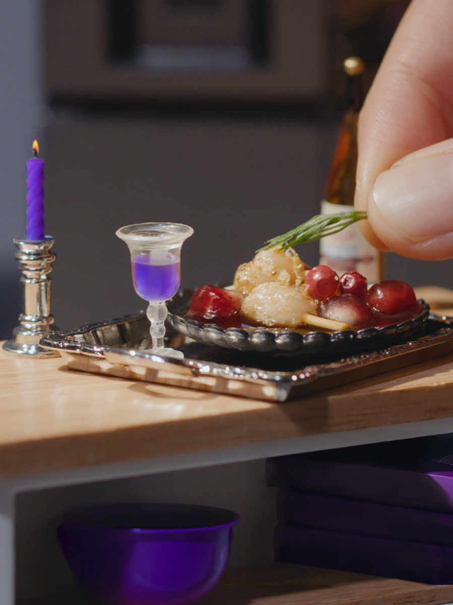 Tiny Delights, Holiday Vibes! 🍗 Welcome to the mini kitchen! Our first miniature dish with the LG InstaView™ Miniature is Chicken Drumstick Delights✨ Aren't they so tiny, realistic, and absolutely adorable?🥰 Perfect for some Thanksgiving menu inspiration! 🍗 Mini Chicken Drumstick Delights 🍗 ✔️ Ingredients (serves 2) - 800g chicken breast - ½ tbsp potato starch - 2 egg yolks - 400ml pomegranate juice - 40g butter - 100g sugar - 4 tbsp pomegranate jewels - Lemon zest, herbs, and pink peppercorns for garnish ✔️ How to Make 1. Prepare the Chicken: Finely chop the chicken breast and mix with potato starch and egg yolks until well combined. Shape the mixture onto skewers to form mini drumsticks. 2. Cook the Skewers: Heat a pan over medium heat and pan-fry the skewers until golden and cooked through. Remove and set aside. 3. Make the Sauce: In the same pan, combine the pomegranate juice, butter, and sugar. Simmer until the sauce reduces and thickens slightly, then stir in the pomegranate jewels. 4. Serve: Arrange the skewers on a plate and drizzle with the pomegranate sauce. Garnish with lemon zest, pink peppercorns, and fresh herbs for a vibrant finish. *Cooking times may vary depending on the recipe quantity. *This video features miniature props and staged scenes. #LG #LGElectronics #LGHomeAppliances #LGRefrigerator #LGInstaView#LGInstaViewMiniature #LGKitchen #LifesGoodKitchen #miniaturecooking #miniature #miniatures #miniaturefood #thanksgivingdinner #thanksgiving #chickenskewers #chickenrecipes #chickendrumsticks #holidayrecipes #tinyfood