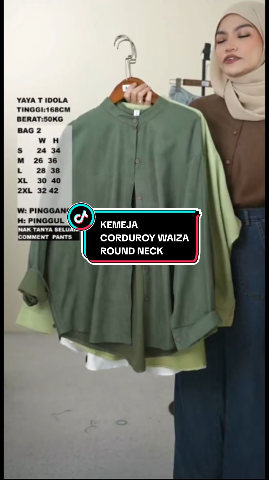 🐼 PANDAEYES KEMEJA CORDUROY WAIZA ROUND NECK #pandaeyesofficial #pandaeyesoutfit #kemeja #kemejawanita #kemejamurah #corduroy #bajumurah #bajuviral #fesyen #fyp #OOTD #outfit 