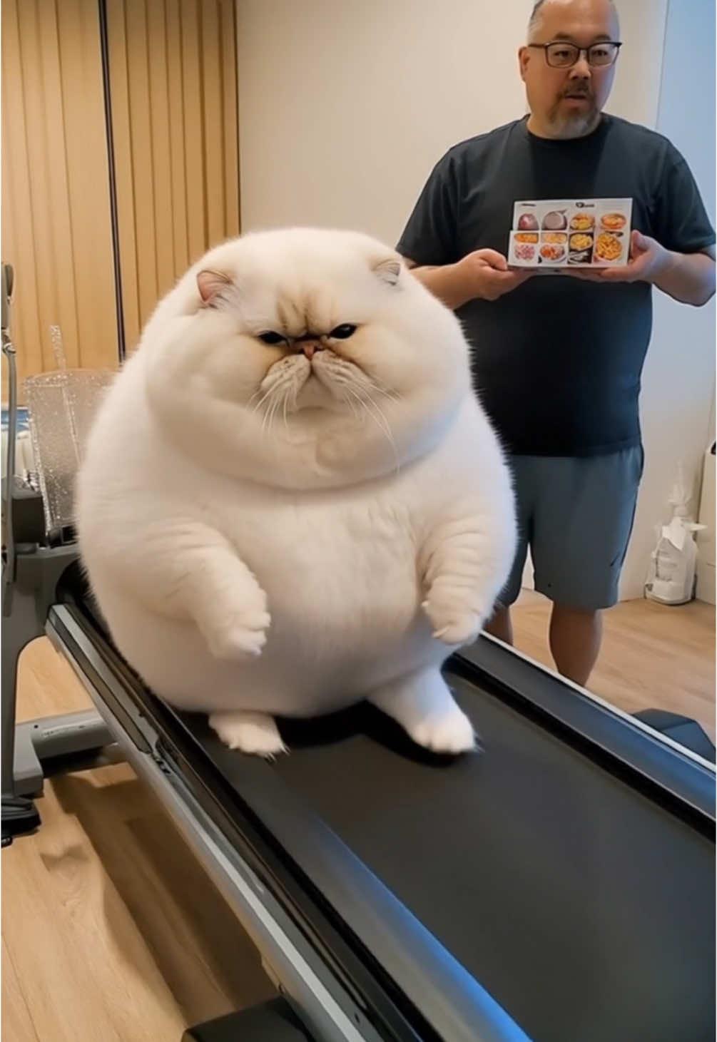 a chubby fat cat walking relentlessly on a treadmill #fatcat 