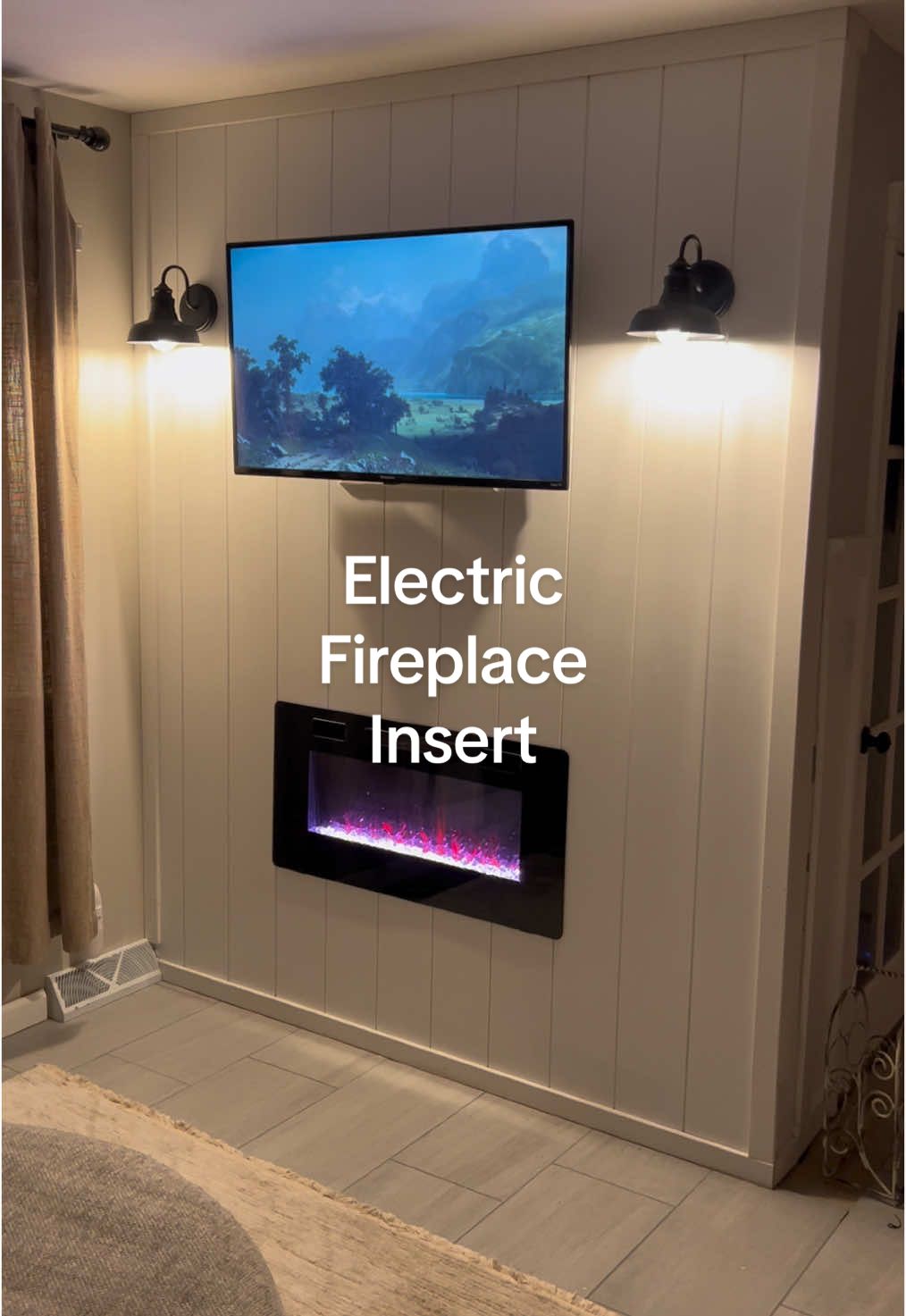 I love it #storytime #house #Home #livingroom #kitchen #remodel #renovation #entryway #sconce #electricfireplace #tvwall #interiordesign #DIY #agreeablegray #small #layout 