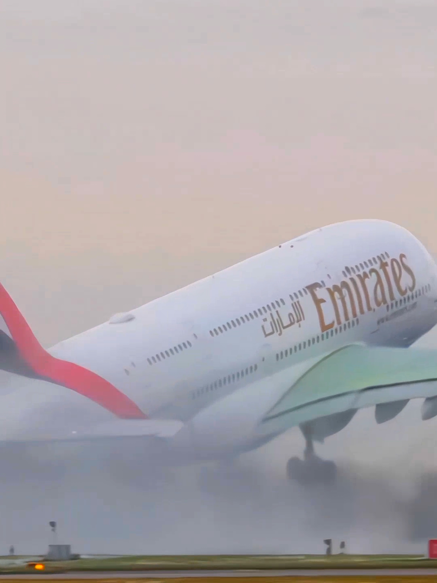 Emirates Airbus A380 takes off from Manchester on a rainy day #AirbusA380 #EmiratesAirline #Takeoff #ManchesterAirport #RainyDay #AviationLovers #TravelVibes #FlyingHigh #CloudySkies #A380 