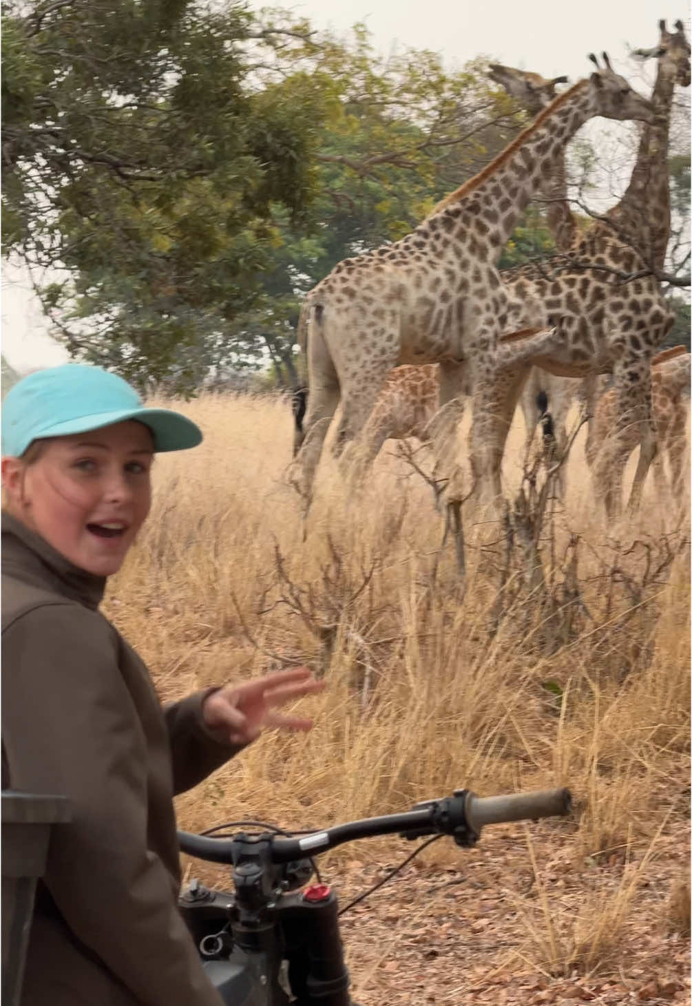 These giraffe so calm with me being able to get up close - having so much fun on Imire with these incredible electric bikes! 🏍️🌍 #fyp #reels #brookecarter 