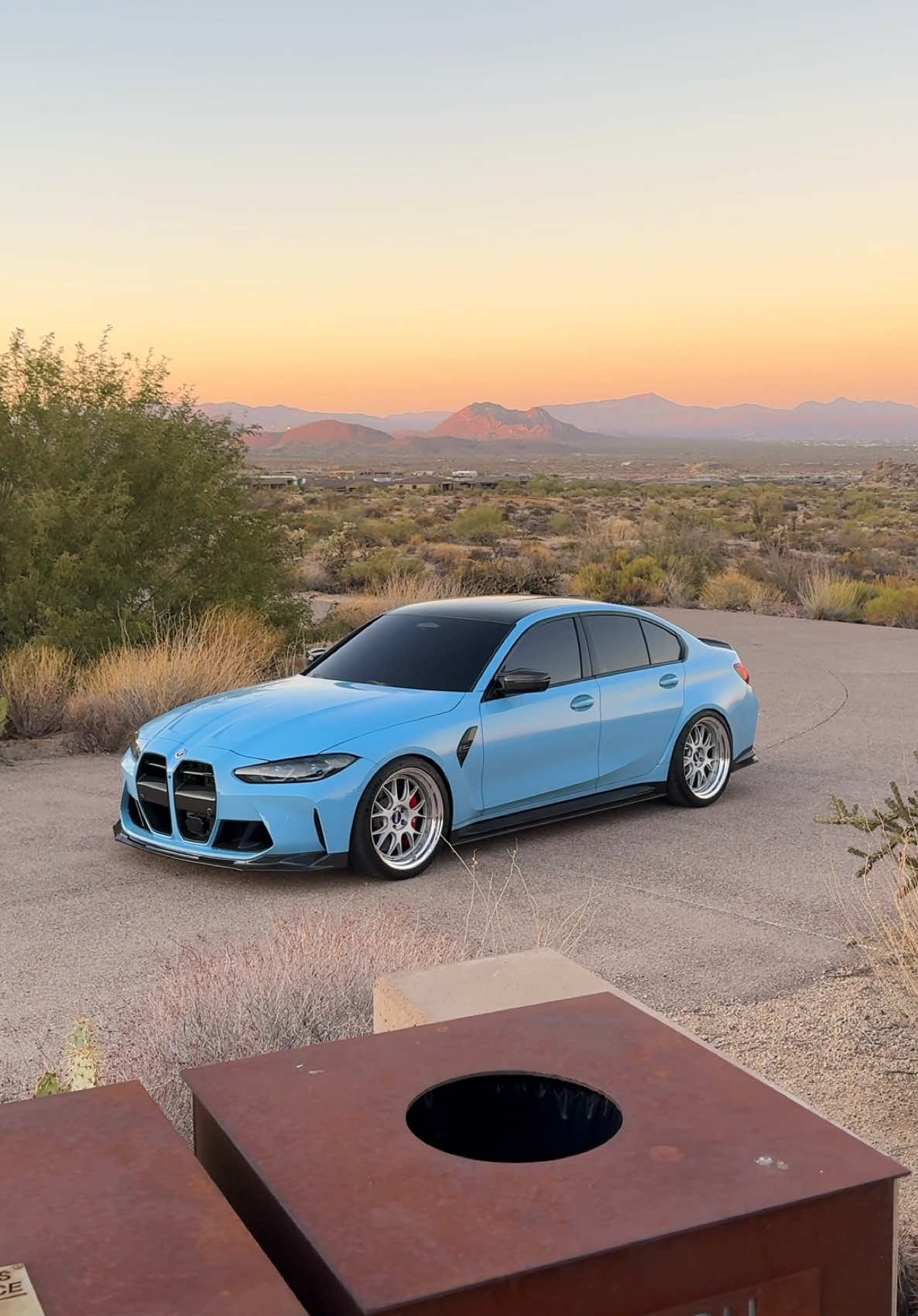 Sunset hit different☀️ #BMW #M3 #G80 #BBS #Vorsteiner #Cars #FYP 