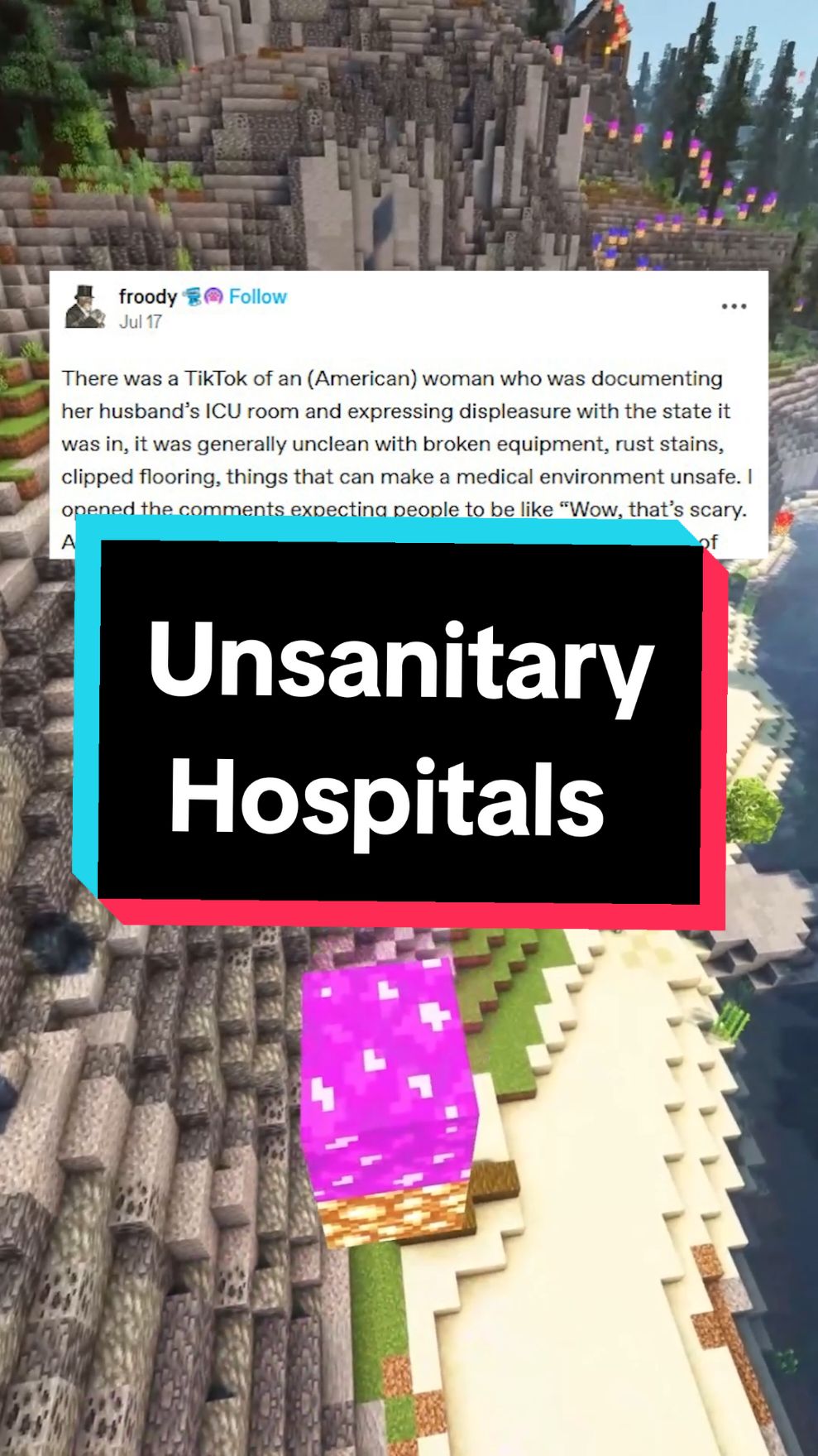 There was a TikTok of an (American) woman who was documenting her husband's ICU room and expressing displeasure with the state it was in, it was generally unclean with broken equipment, rust stains clipped flooring, things that can make a medical environment unsafe. #qna #storytime #funny #tumblr #hospital #us #usa 