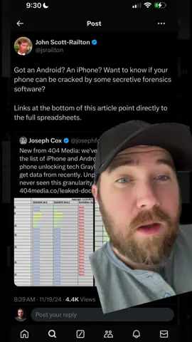 Want to know which iphones and androids can be cracked into by forensics software? Check this leaked spreadsheet out. #cybersecurity #infosec