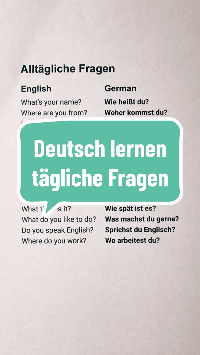 Alltägliche Fragen auf Deutsch für Anfänger 🇩🇪 #deutschfüranfänger #deutschlernen🇩🇪 #learngermanonline #basicgerman #a1german #languagelearning 