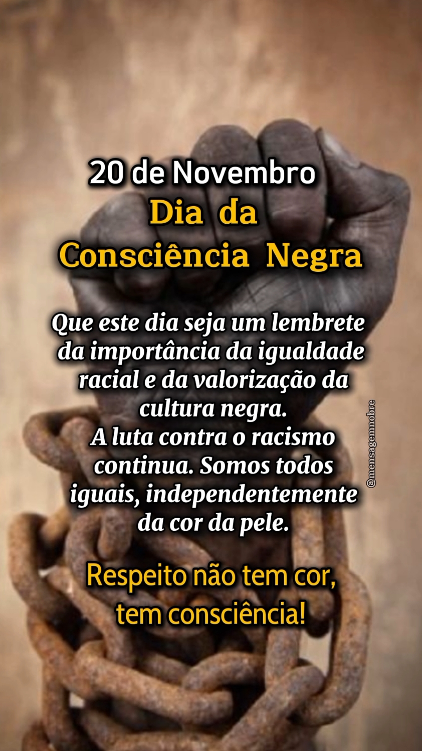 Dia da Consciência Negra! #diadaconsciêncianegra  #naoaoracismo  #racismo  #20denovembro  #statusvideo  #igualdade  #respeitoaoproximo  #respeito  #preconceito  #afro 