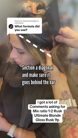 Replying to @GlamminGabbs what was my formula and mix ratio #hairtok #hair #blonde #blondehair #balayage 
