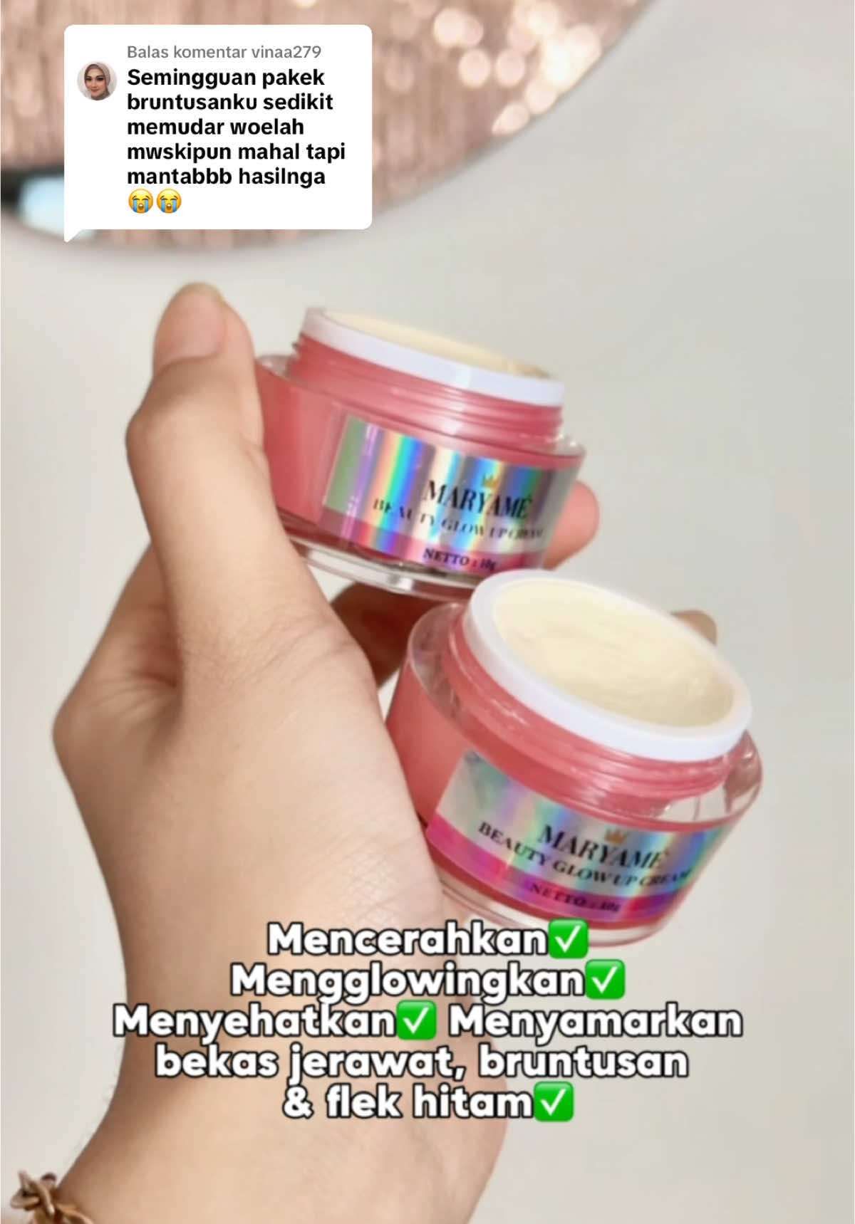 Membalas @vinaa279 ada harga ada kualitas ya sayy❤️  Minmar ikut seneng ya kak!!!!!😭 Apalagi di tambah pakai Night Care nya maryame tambah gong! glowing satset bangun tidur muka auto kinclong🤪  DESEMBER YA SAY MINMAR READY STOK😭❤️ #fyp #skincareviral #maryame 