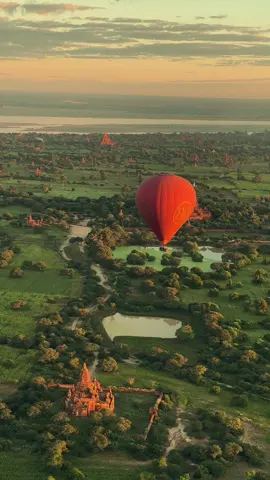 Such a dream come true to me  hot air ballon over the sunrise at Bagan ✨ 🇲🇲 Bagan, Myanmar…a mystical land of temples in a tropical, misty landscape. 