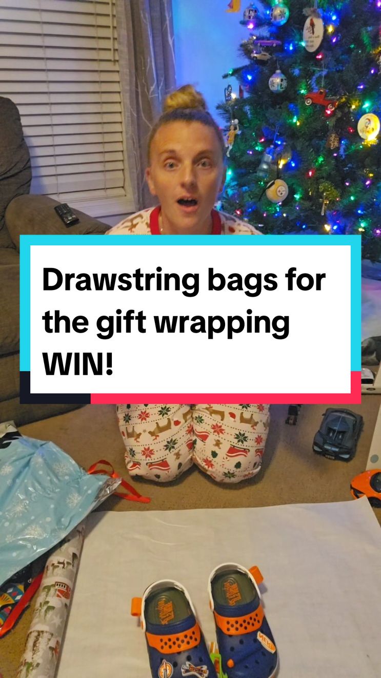 Drawstring gift bags for the WIN. No stress, no mess, just Christmas magic! #titokshop #christmasonabudget #cybermonday #cybermondaydeal #spotlightdeals #tiktokfinds #giftsforkids 