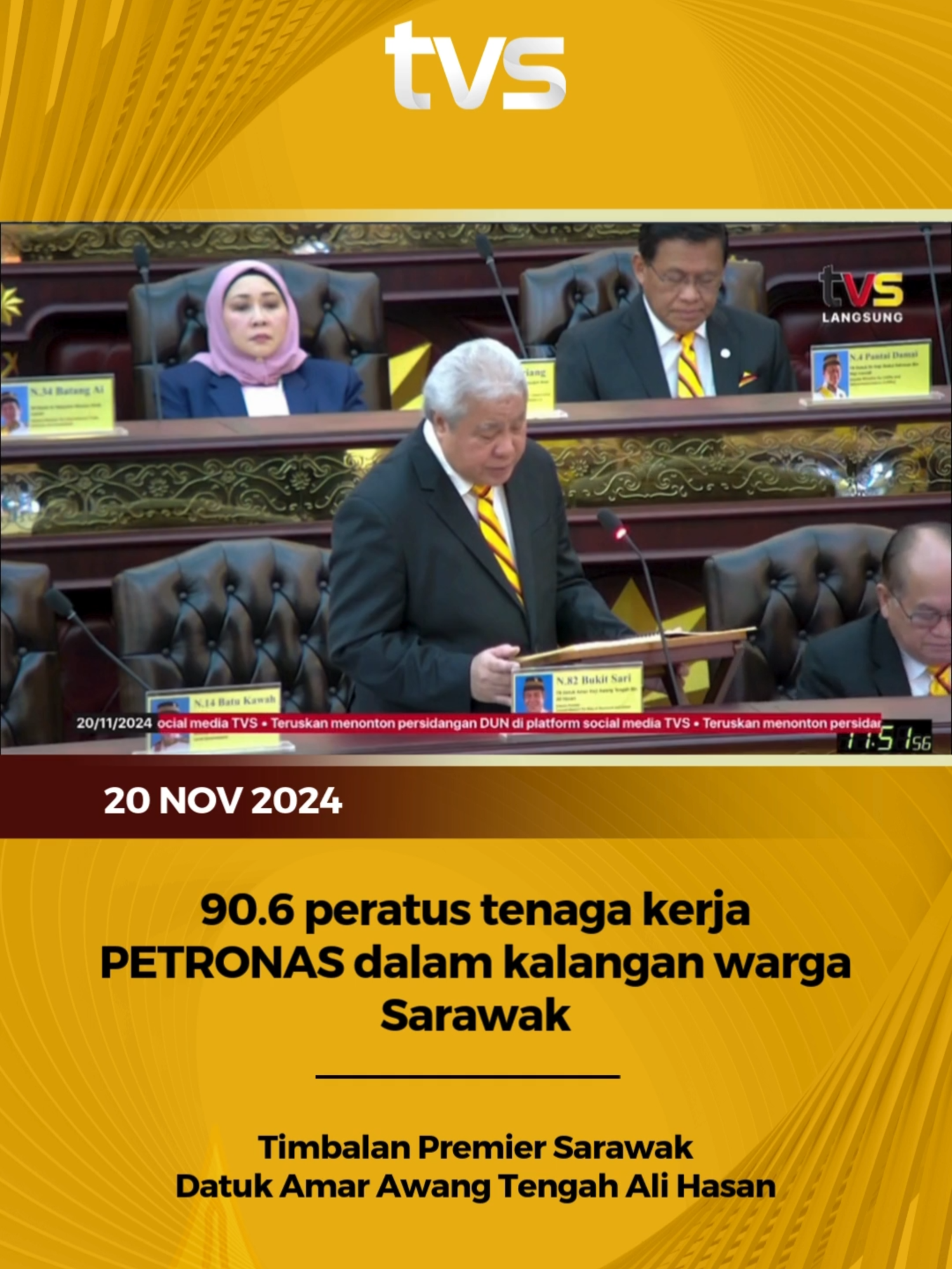 Timbalan Premier Sarawak Datuk Amar Awang Tengah Ali Hasan berkata jumlah tenaga kerja ini merangkumi 77.8 peratus di peringkat pengurusan kanan, 64.2 peratus di kalangan pengurus, 83.8 peratus di kalangan eksekutif dan 98.6 peratus dalam kalangan kakitangan bukan eksekutif. 📱 Strim live di tvsarawak.my atau di aplikasi MYTV Mana-Mana, Unifi TV dan Astro GO sekarang! #TVS122 #TVSNews #TVSarawak #DUNSarawak