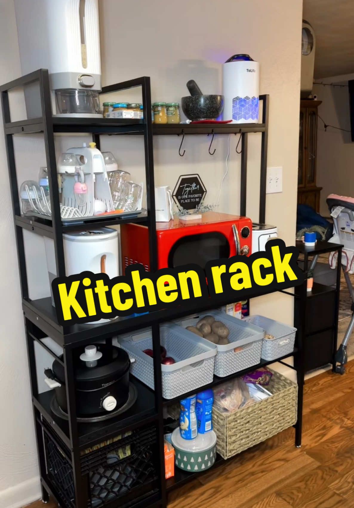 Black Friday Tribesigns 63 Inch Tall Kitchen Racks, 5-Tier Bakers Rack with Storage and 10 Hooks for Kitchen Metal Organiser, Industrial Wood Shelf Room Wooden #kitchenrack #blackfridaydeal #tiktokshop #tiktokfind #tiktokstudio #christmasgiftideas #kitchenhack 