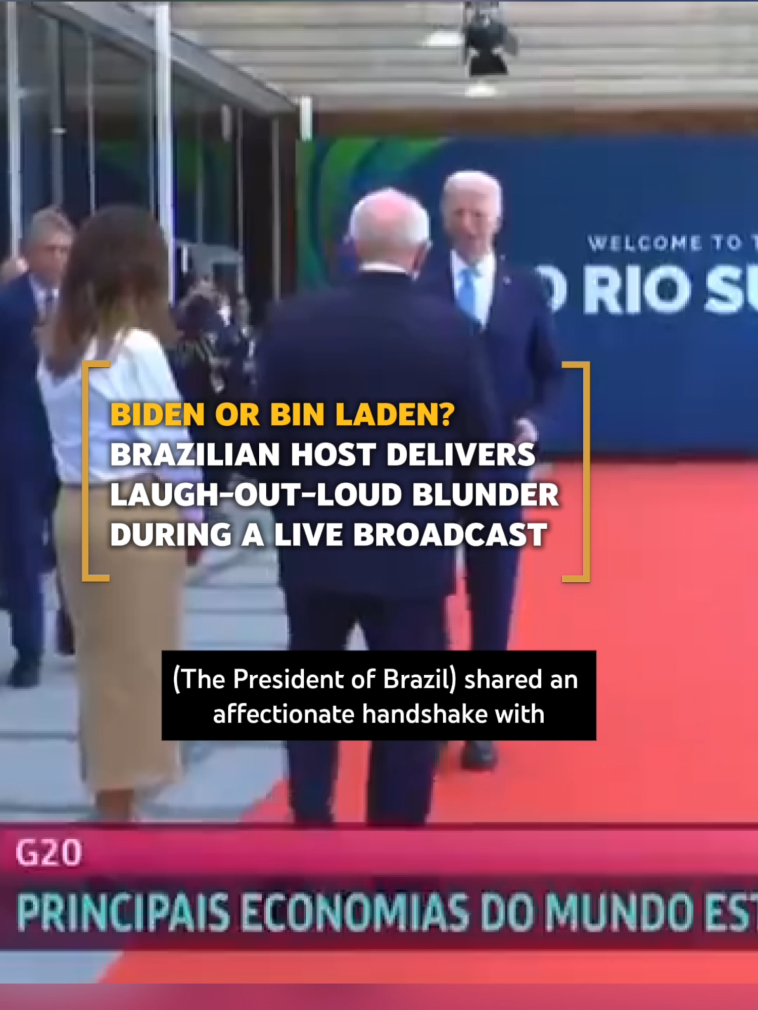 BIDEN OR BIN LADEN? BRAZILIAN HOST DELIVERS LAUGH-OUT-LOUD BLUNDER DURING A LIVE BROADCAST A Brazilian TV presenter, while covering protocol events in Rio de Janeiro during the G20 Summit, accidentally referred to Joe Biden as bin Laden. Her colleague quickly corrected her, leading to a burst of laughter. #news #joebiden #usa #brasil #funny #mistake #fyp #viralvideo #Chinatrend #G20