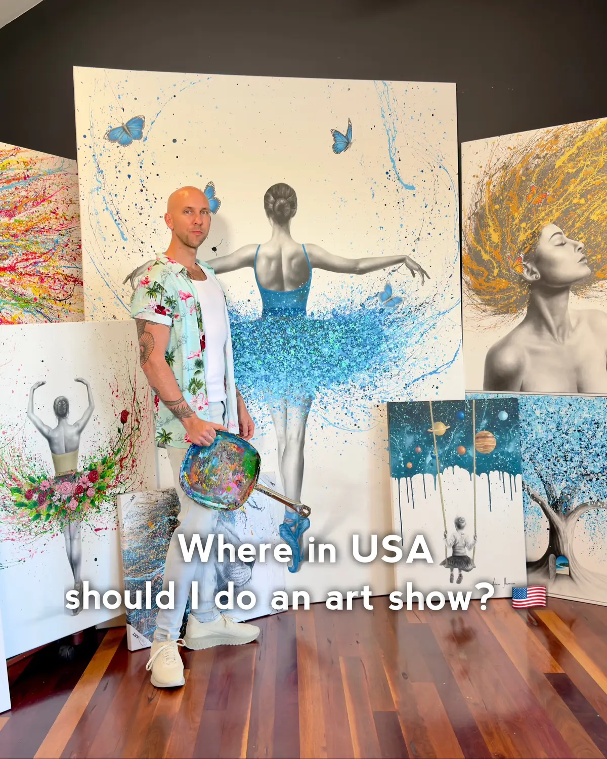 Where in the USA should I do an art show? 🇺🇸 Out with the old and in with the new… I have some exciting news to announce, but first…  Next up, I’m off to Miami for Art Basel week. But I’m only doing a private VIP show and then exploring Art Basel events with my agent. Keep up on my stories and come say hi. Let’s enjoy some art and parties! 🎉  December 3-8  Philadelphia solo show and live painting!  Come see a huge range of my original and limited edition prints on display with a live painting and music. Already over 100 tickets have been snapped up. Limited spaces so be sure to grab your ticket via my bio link or website.  Morton Contemporary Gallery, December 14th from 6pm-10pm. Live painting at 7:00pm. 👨‍🎨  Hotel Washington special cocktails & live painting & pop up event. Come enjoy a unique experience as I paint live with music, enjoy some drinks and food in the beautiful hotel on the 17th of December.  NEWS: I’ve cancelled working with my Australian gallery (quite a few reasons) and I’ve decided to accept a new representation in Las Vegas! 🌟 Head to the Caesar’s Palace and check out Nu Blu Fine Art. My limited edition giclée works are in the window! More details coming soon. Maybe a show too for 2025?  #artist #painting #artshow #art 