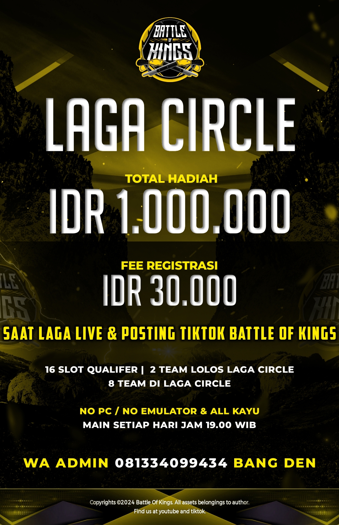 Open seleksi go to LAGA CIRCLE Season 3 dan ada yang menarik kali ini saat pertempuran para juara akan ada PIALA seperti Battle Of Stars yaah .. akan di kirim secara online 😍 Buruan daftarkan team terbaik kalian open setiap hari buat seleksi WA ADMIN ADA DI POSTER YA / JOIN SALURAN BATTLE OF KINGS LINK ADA DI BIO PROFIL #JJCapCut #CapCut #battleofkings #lagacircle #battleofstars #elitecs 