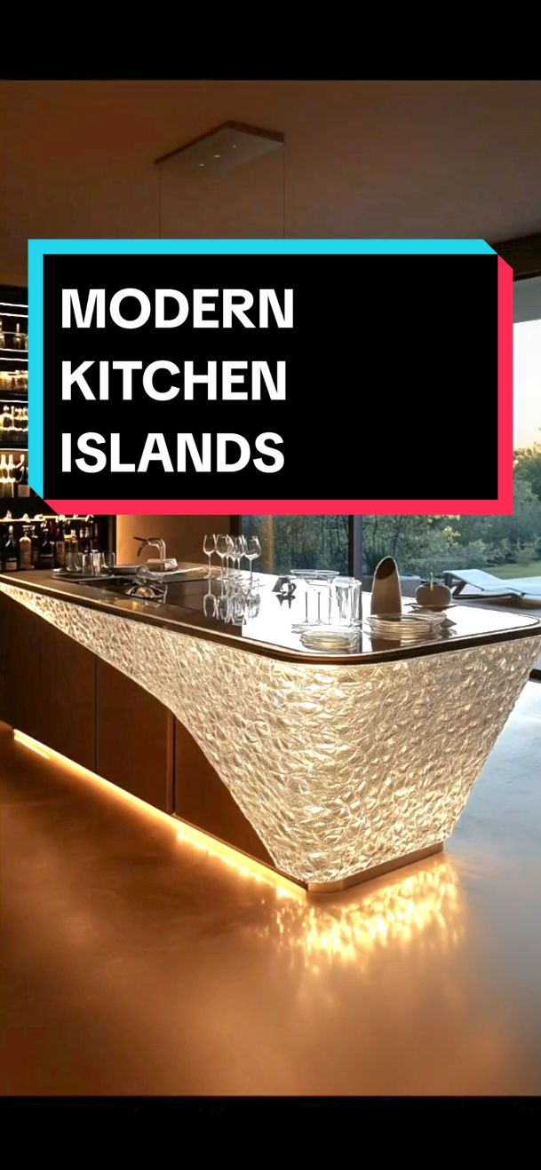 Discover the beauty of these modern kitchen islands! Sleek, semi-transparent designs with hidden lights bring elegance to your space. Which one would you choose for your dream kitchen? #KitchenDesign #ModernIslands #LuxuryInteriors #HomeInspo #InteriorGoals