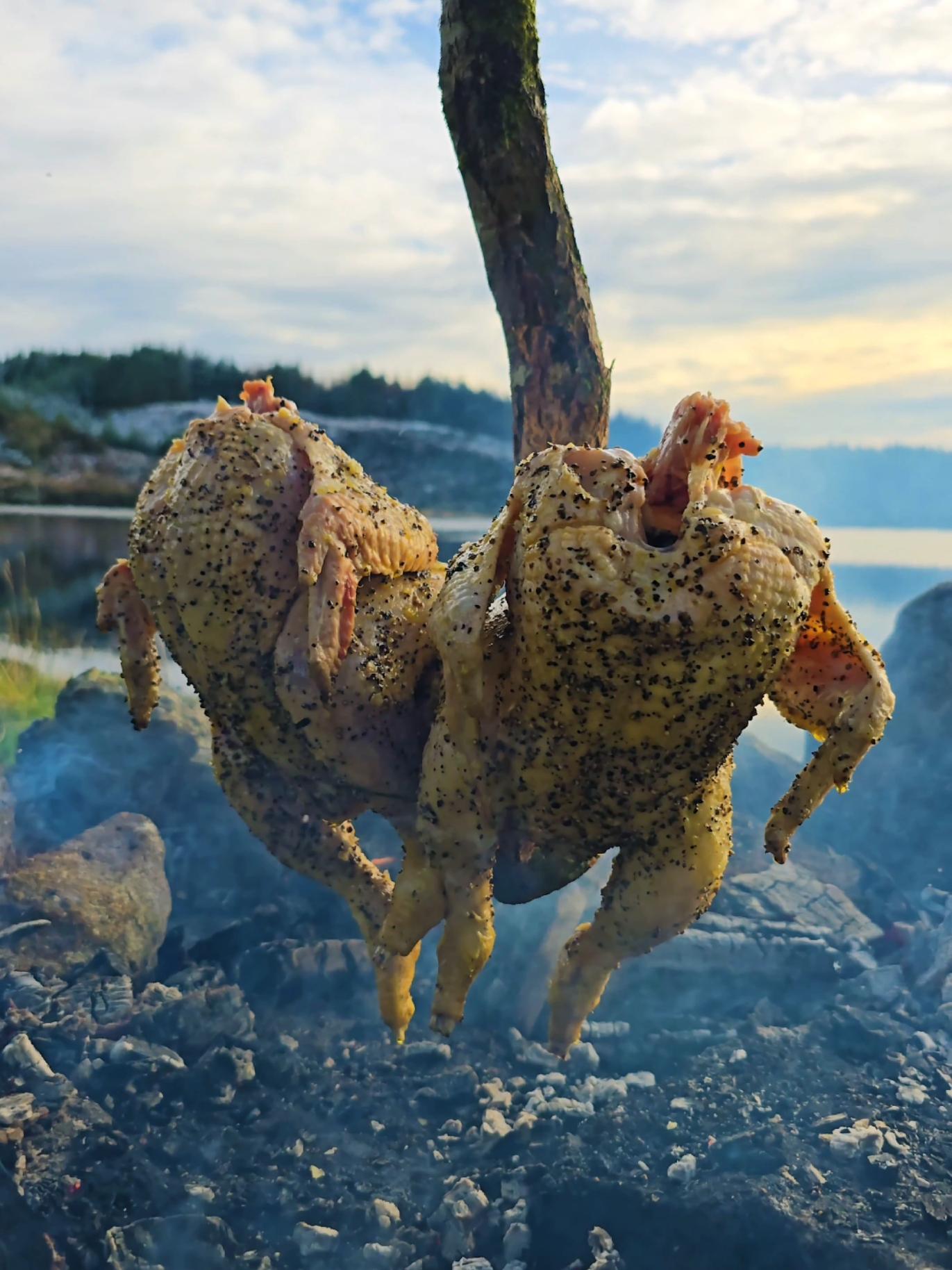 hanging chicken🔥... the best one yet🔥 #fyp #asmr #food #cooking #chicken #fire #menwiththepot 