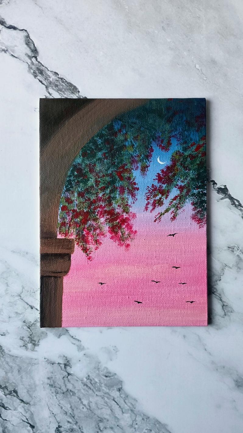 simple & easy painting idea for beginners  acrylics on 5x7 canvas board  #canvasart #artidea #paintingideas #easypainting #aestheticpainting #paintingvideo #fyp #foryouu 