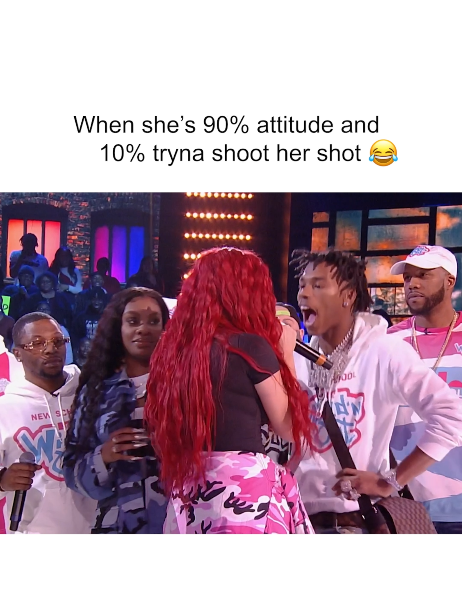 Shooters gotta shoot 🤣 #WildNOut #wildstyle #justinavalentine #lilbaby #jesshilarious #pickupline #attitude #shootyourshot #flirt #funny