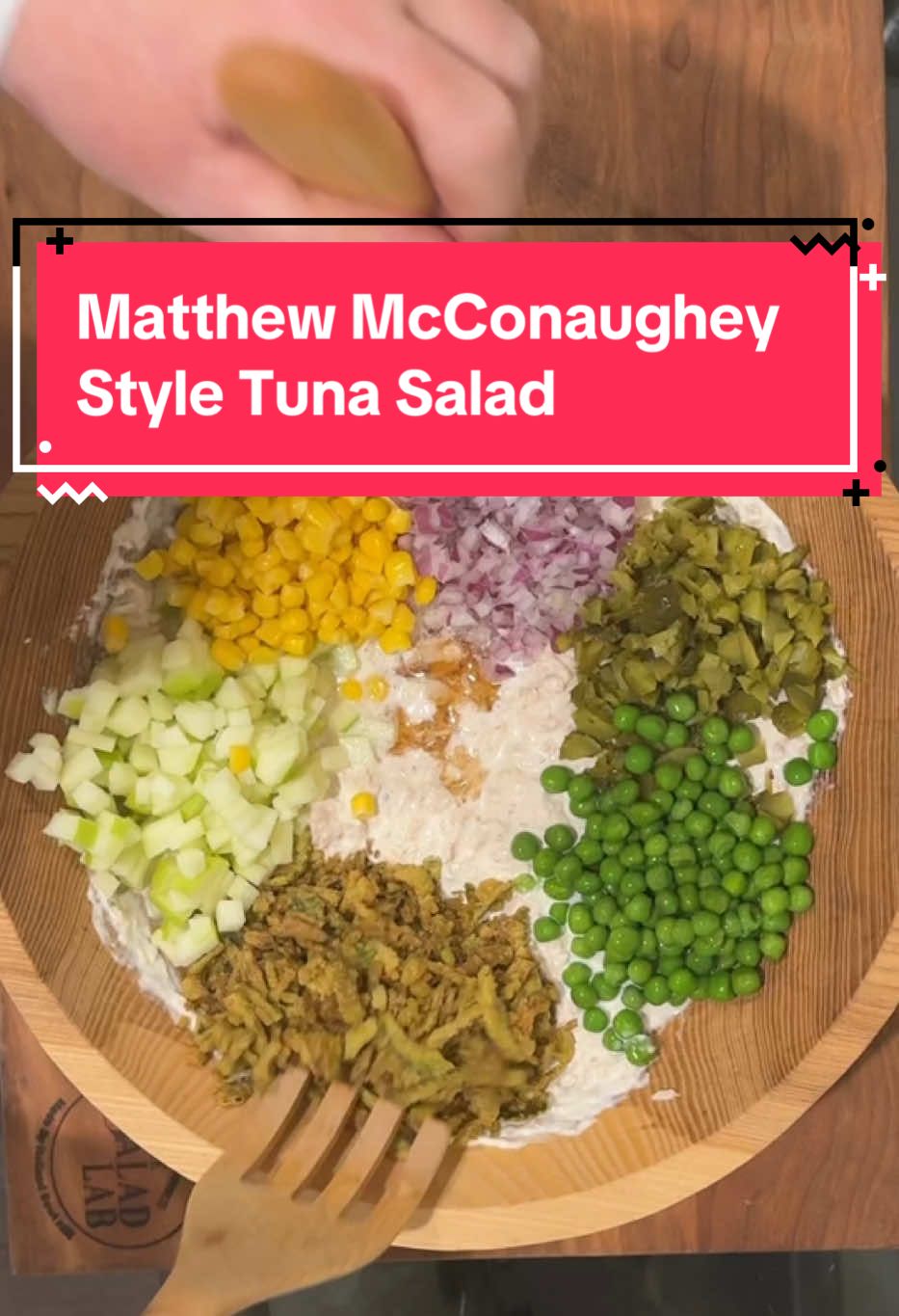 Matthew McConaughey Style Tuna Salad with mayonnaise lemon juice vinegar, wasabi, red onions, gherkins, corn, peas and a little agave #MatthewMcConaughey #tunasalad #mealprep #yum #thesaladlabofficial #matthewmcconaugheytunasalad @MatthewMcConaughey 