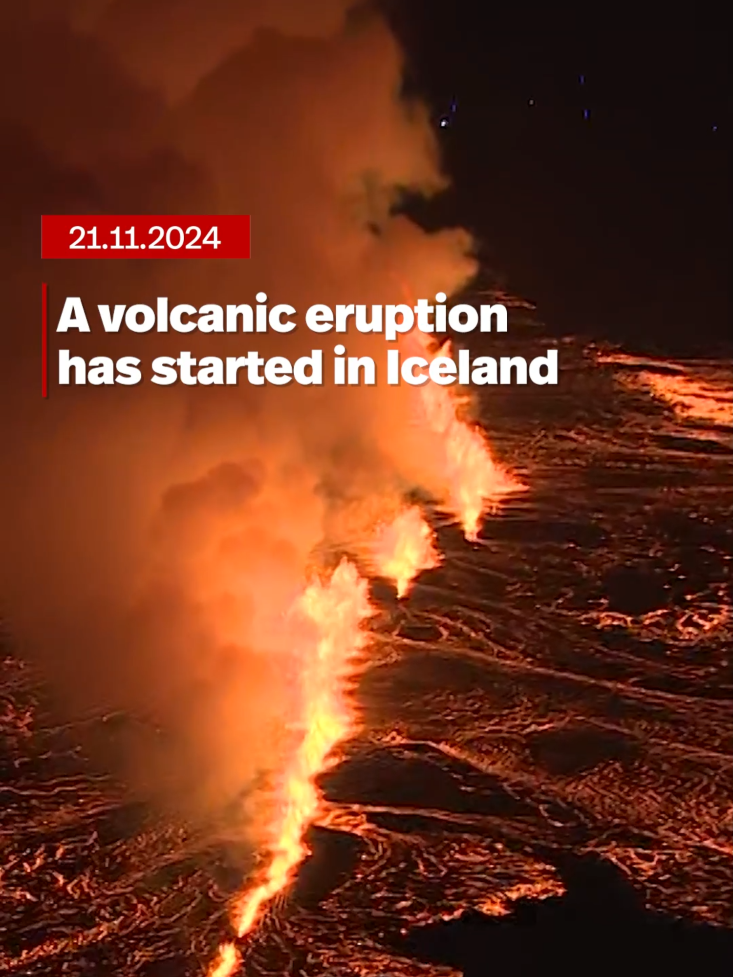 21.11.2024 ICELAND Volcanic Eruption: An eruption started at 11.14pm on Wednesday evening, in the Sundhnúks crater series. It's the seventh in the area this year. The fissure appears to have extended to three kilometres in length, and the edge of the lava flow is approximately 700 to 800 metres from Grindavíkurvegur (road). #newsfromiceland #iceland #volcaniceruption #reykjanespeninsula #grindavik #icelandtravel #volcaniceruption #news #grindavík #iceland #worldnews