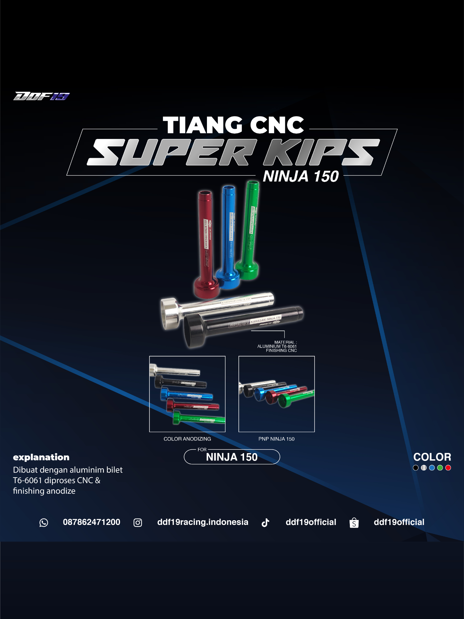 TIANG SUPER KIPS KAWASAKI NINJA 150 (CNC) Material : Aliminum T6-6061 CNC Color : Black, Silver, Red, Green, Blue - Dengan bahan pilihan terbaik - Bisa kalian dapatkan ditoko terdekat atau langsung ke shopee official DDF19 Racing Indonesia Available Now ______________ #kawasaki #kawasakininja #ninja150rr #ninjarr #ninjarr150 #ninjarrmodifikasi #ninjarrold #ninja150rr #ninja150racing #ninjavariasi #ninjabali #ninja #ninjajawatimur #kawasakininjamodifikasi #ddf #ddf19racing