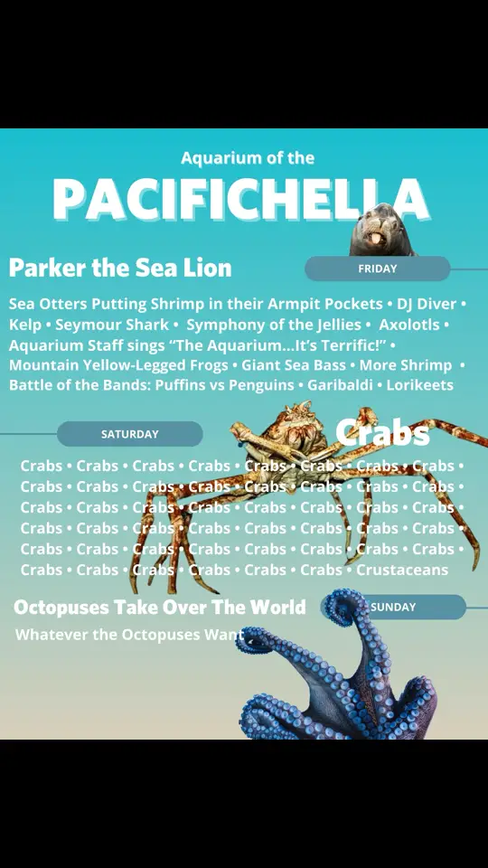 LINEUP ANNOUNCED 🦀‼️😜 #aquariumofthepacific 