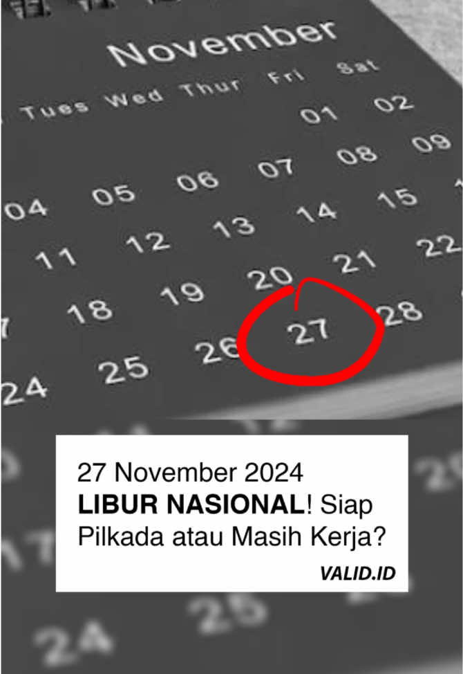 Siapa di sini masih galau, tanggal 27 November masuk kerja atau libur? 🤔 Tenang, guys! Tanggal itu resmi jadi Hari Libur Nasional untuk Pilkada Serentak 2024. 🗳️ Yuk, gunakan hak pilihmu untuk masa depan yang lebih baik! Jangan lupa cek jadwal kerja masing-masing, ya! ✨ #Pilkada2024 #LiburNasional #GunakanHakPilihmu