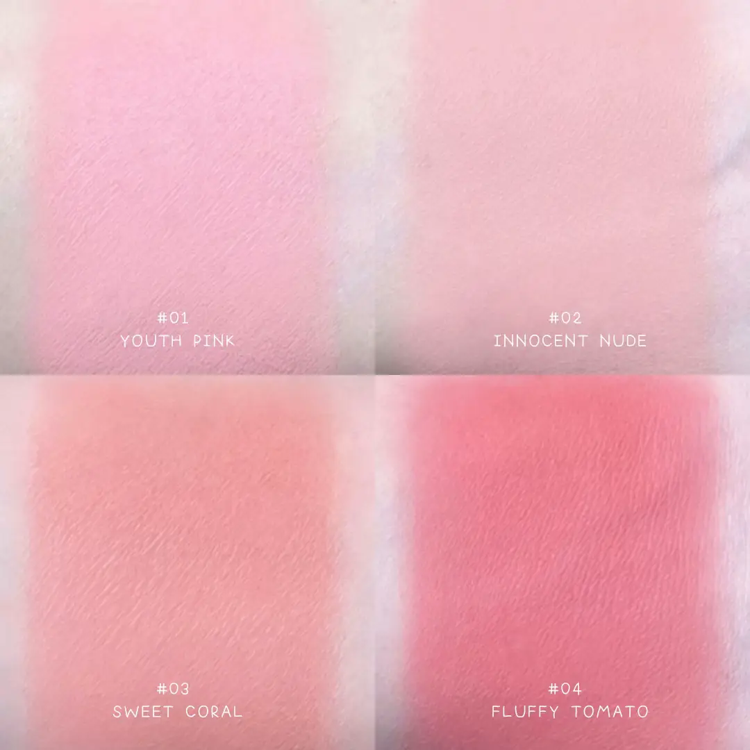 สีละมุน ติดทน ใครชอบแต่งโทนไหนบ้าง🙋🏻‍♀️🍒🫶🏻 Available in 4 Shades!  01 Youth Pink สีชมพูหวาน 🎀💖👄 02 Innocent Nude สีชมพูนู้ด🍧🍬💗 03 Sweet Coral สีส้ม🧡🍑🥕 04 Fluffy Tomato สีแดงบ่มแดด🍒❣️🌹 #ohocosmetics  #บลัชออน #บลัชหน้าเด็ก  #บลัชชมพู  #เครื่องสําอาง #แต่งหน้า  #รีวิวบิวตี้  #บลัชออนเนื้อฉ่ําวาว 