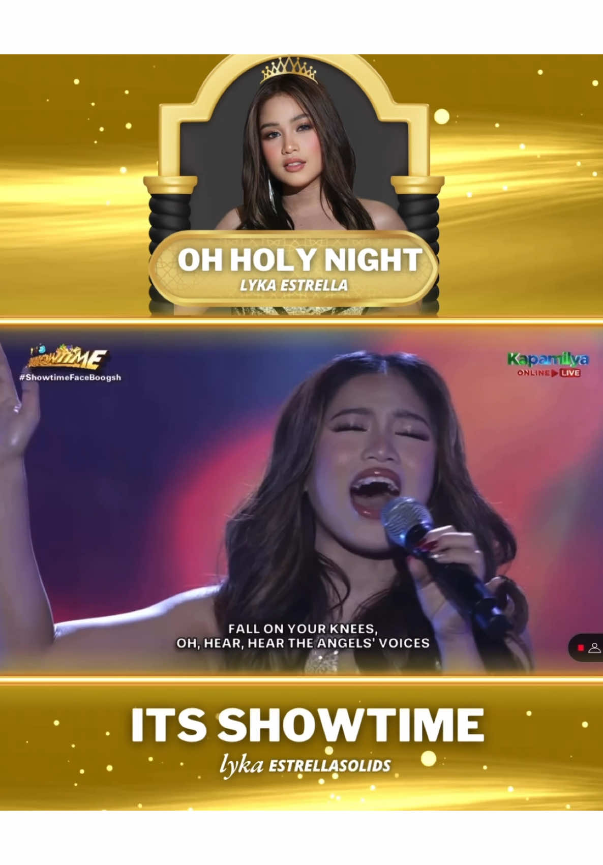 OH HOLY NIGHt • Lyka Estrella No whistle ? No problem! She hits every note perfectly! @lykaestrellaofficial on IG 🧿 Disclaimer: Audio / Video Credit to the rightful owner. No copyright is infringement intended. For Entertainment Purposes Only. #LykaEstrella #Ohholynight #Itsshowtime #ShowtimeFaceBoogsh #fyp #everyone #lykaestrella #lykaestrellasolids #everyone #everybody #itsshowtime #bestsinger #biritqueen #tnt