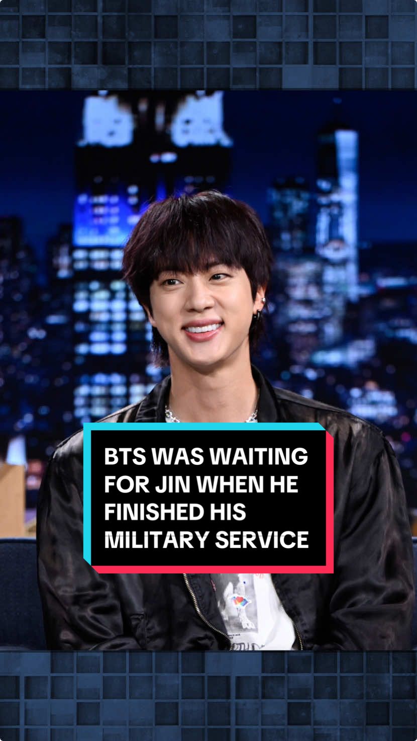 @BTS was waiting for Jin when he finished his military service 🥹 #FallonTonight #TonightShow #Jin #BTS #ARMY #JinOnFallon #JimmyFallon 