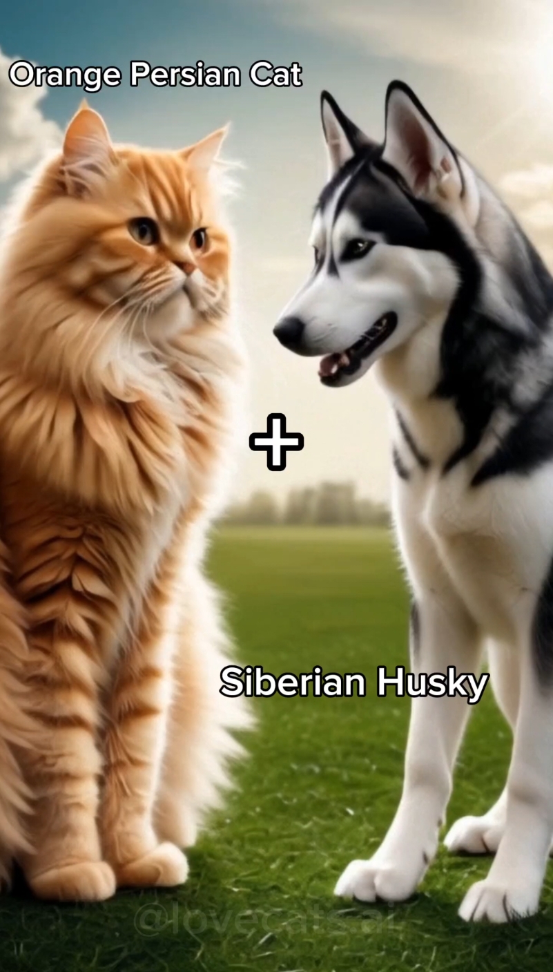 Cat and Dog Fusion part.3 #catanddog #orangecat #husky #fusion #foryoupage #viralvideo #midjourney 