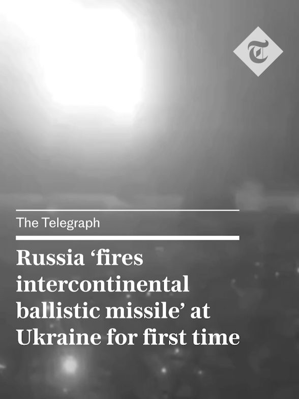 Russia launched an intercontinental ballistic missile (ICBM) at Ukraine for the first time, Kyiv’s air force said. The missile was launched from Astrakhan and targeted critical infrastructure in the central Ukrainian city of Dnipro, it added. Ukrainian officials said Dnipro was also hit with other weapons including several cruise missiles and a medium range ballistic missile. For more from #thetelegraph, click the link in our bio. #ukraine #russia #kyiv #dnipro