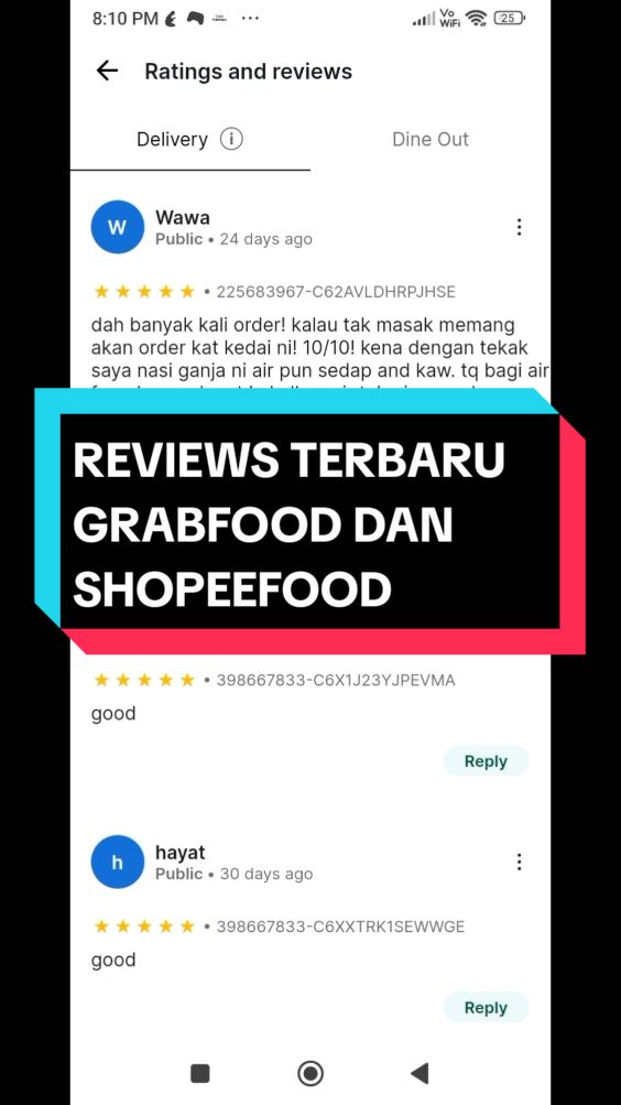 REVIEWS TERBARU DARIPADA GRABFOOD DAN SHOPEEFOOD.. MEMANG SURRR BEB . 