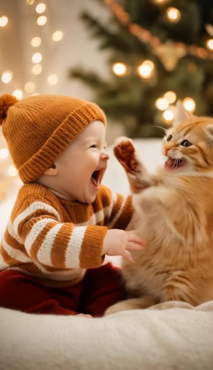 Cute baby and cat are laughing 😂 #viral #AI #cute #forkids #foryou #fyp #cutebaby #babylove #babytiktok #animal #funnybaby #cat 