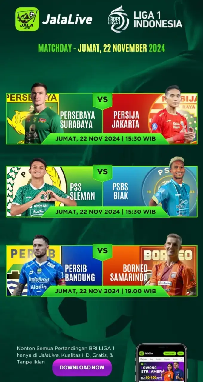 Persebaya vs Persija 22 November 2024, 15:30 WIB PSS Sleman vs PSBS Biak 22 November 2024, 15:30 WIB Persib Bandung vs Borneo Samarinda FC 22 November 2024, 19:00 WIB #football #footballtiktok #bolaindonesia #persibday #persijajakarta #persebayasurabaya #fyp #jadwalbola #jalalive 