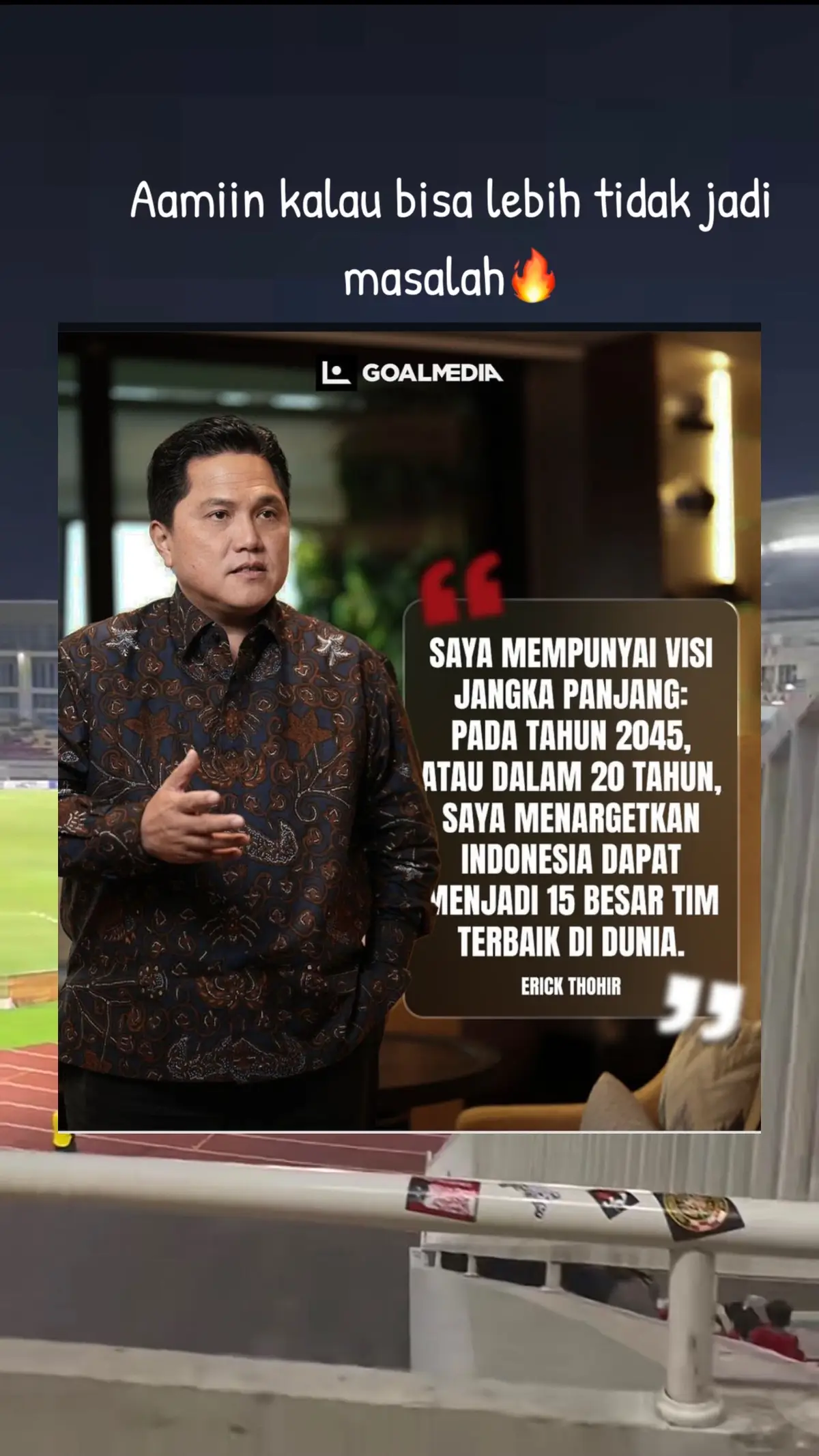 Semoga kita di beri umur panjang agar nanti dapat melihat puncak kejayaan timnas indonesia🔥🔥🔥#timnasindonesia #erickthohir #pssi 