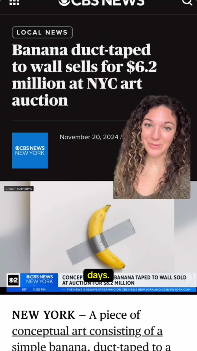 A banana duct-taped to a wall just sold for $6.2 million in New York City.  #banana #art #auction #sothebys #newyork #newyorkcity #arttok 