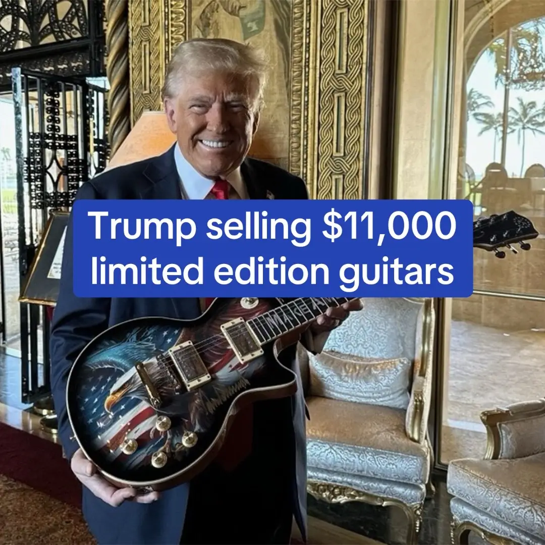 Donald Trump has unveiled limited edition ‘American Eagle’ guitars for sale. They come in both acoustic and electric, costing $1,250 and $1,500 respectively. He’s also selling autographed versions for $10,250 and $11,000. Would you buy one? 🤔 📷 gettrumpguitars.com #trump #donaldtrump #republican #guitar #politics 