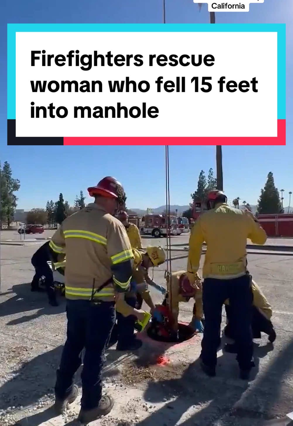 Firefighters rescued a woman who was trapped overnight after she fell 15 to 20 feet into a manhole in San Bernardino, California. The San Bernardino County Fire Department said they were called to the site of the demolished Carousel Mall after a passerby reported screams for help from the manhole. The area was reportedly fenced off to the public and it was unclear how the woman fell in. #sanbernardino #sanbernardinocounty #california 