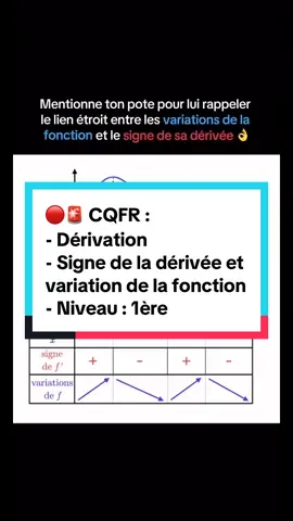 Dérivée positive <=> Fonction croissante 🥐 #maths #mathématiques #baccalauréat  LA notion à absolument avoir en tête quand tu étudies les variations d’une fonction ! 👉🧠 Pour étudier les variations d’une fonction f tu étudies le signe de sa dérivée f’ :  • Si f’ est positive f est croissante  • Si f’ est négative f est décroissante T’en veux plus ? 👉 Un exercice type bac d’étude de fonction :  @Abracadamaths  👉 Un tableau récapitulatif sur la dérivation :  @Abracadamaths  👉 Un exemple de dérivation :  @Abracadamaths 