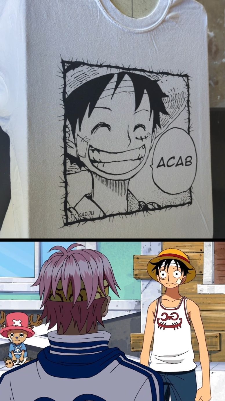 ACAB INCLUDES KOBI (AND GARP)  LUFFY ACAB SHIRT BACK IN STOCK TVKAIJU.COM #onepiece #onepieceedit #luffy #kobionepiece #acab #thatonepiecetalk #mugiwara #anime #animetiktok #garponepiece #outfit #OOTD #outfitoftheday 