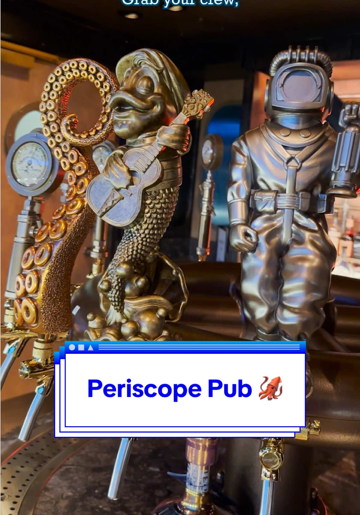 Catch us at Periscope Pub in close quarters with the most tenacious of sea beasts ✌️🦑 #Disney #DisneyParks #DisneyCruiseLine #DisneyTreasure #PeriscopePub #DisneyEats